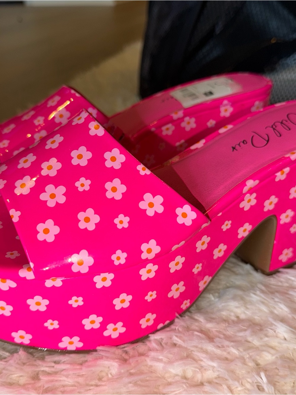 Hot Pink Floral Platform Sandals - Women's Platforms
